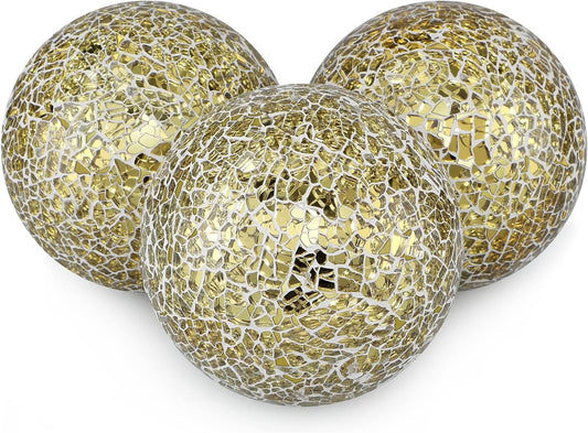 4" Decorative Orbs, Mosaic Sphere Balls, Centerpiece Balls for Bowls, Vases, Dining Table Decor, Pack of 3 (Mixed Color-Blue)